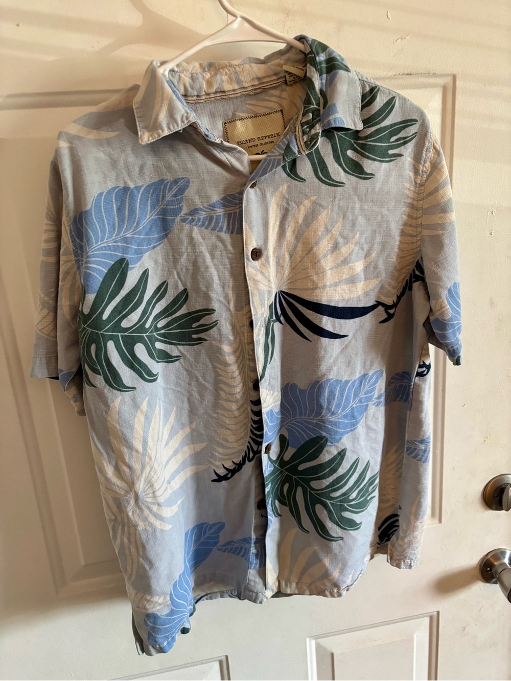 Island Republic Light Blue Tropical Leaf Print Shirt